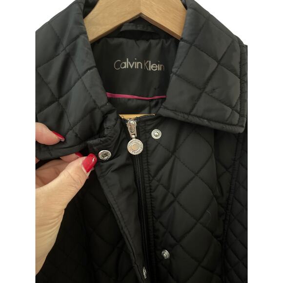 Calvin Klein Black Quilted Puffer Coat Full Zip &‎ Snap Collared Size Small - Picture 8 of 11